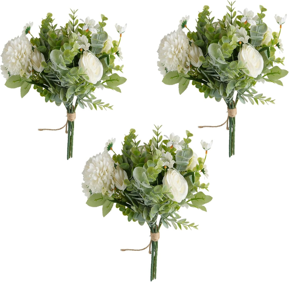 3 Pcs Bouquet Rose Artificial Fake Flowers Eucalyptus Plants Faux Silk Flower...