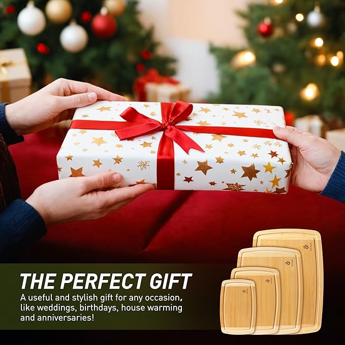 Bamboo Cutting Board Set Non Slip Feet Over Sink Men Husband Birthday Christmas - Image 5