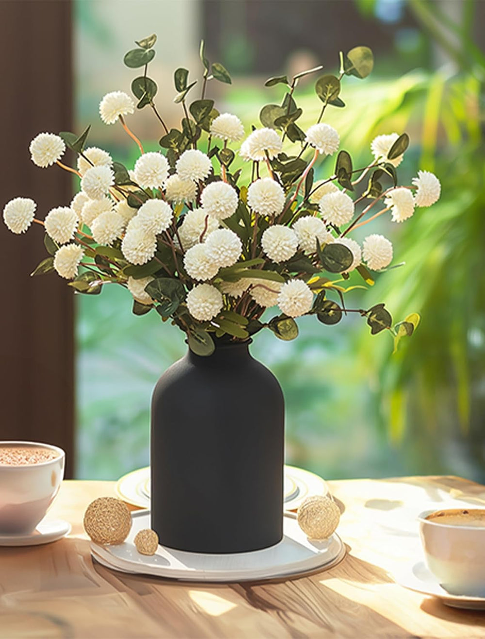 BLOSMON Fake Mum Flowers in Vase, White Dining Table Centerpiece Decor