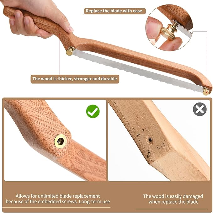 Uprichya Bread Knife for Homemade Bread Sourdough, Wooden Bread Bow Knife for - Image 4