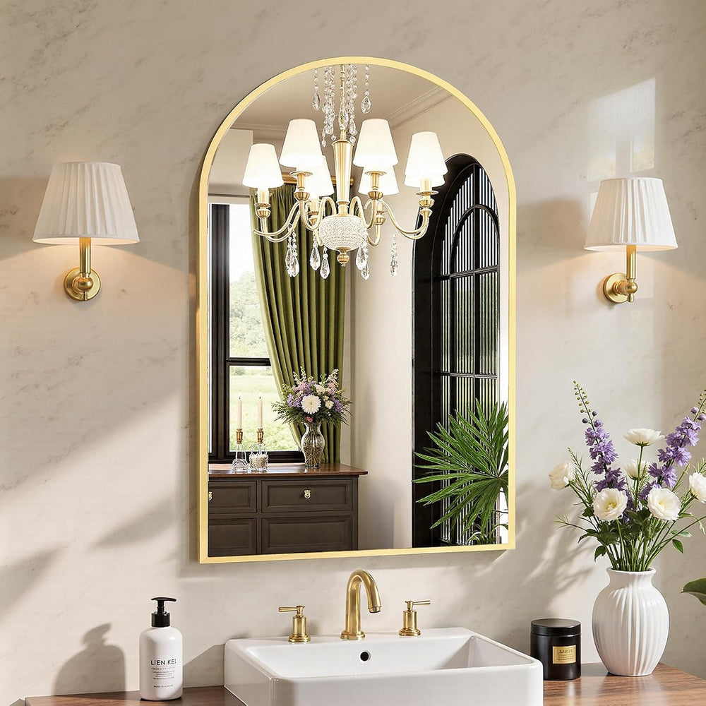 Sweetcrispy 20"x30" Arched Gold Bathroom Mirrors for Wall, Vanity M...