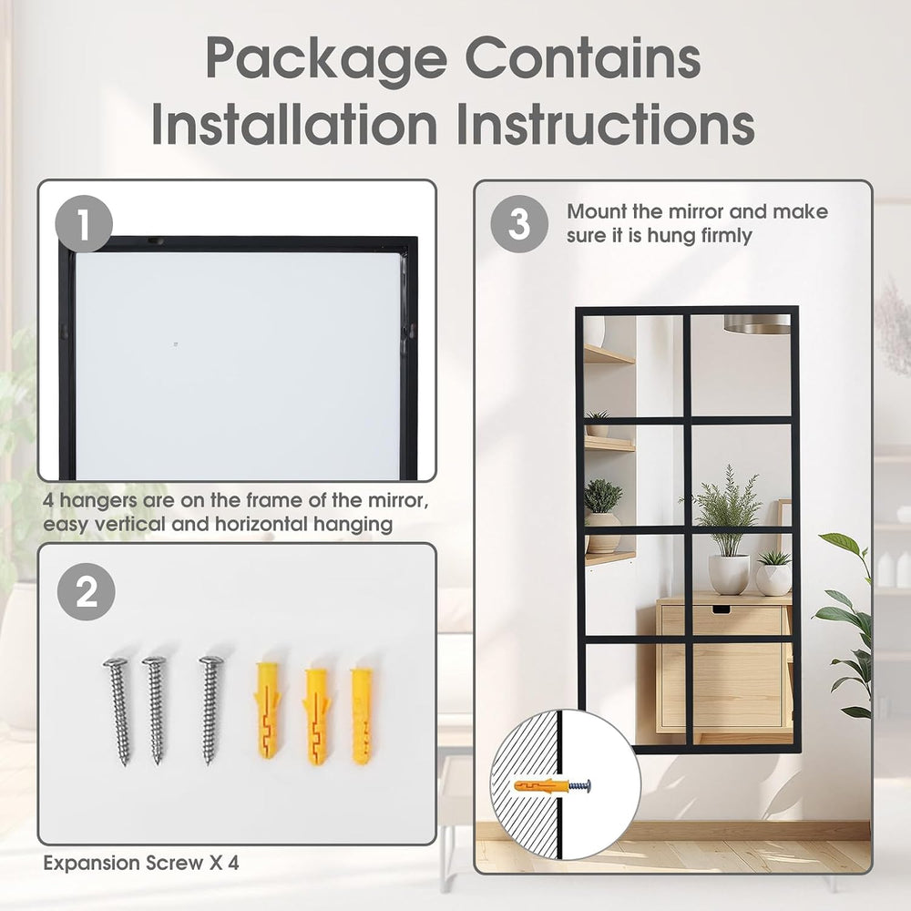 DUMOS Wall Mirrors 16" x 32", Set of 2 Rectangle Window Pane Decora...