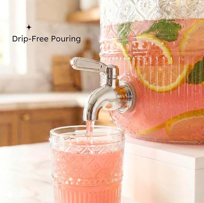 Godinger Drink Dispenser 2 Gallon, Large Glass Water Dispenser - Image 5