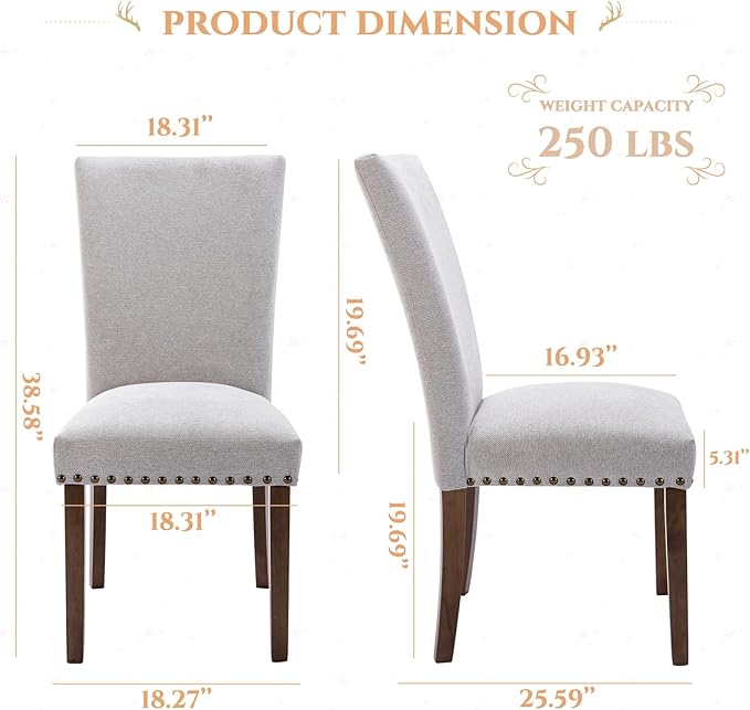 Parsons Dining Chairs Set of 4, Upholstered Nailhead Dining Room Kitchen Side...