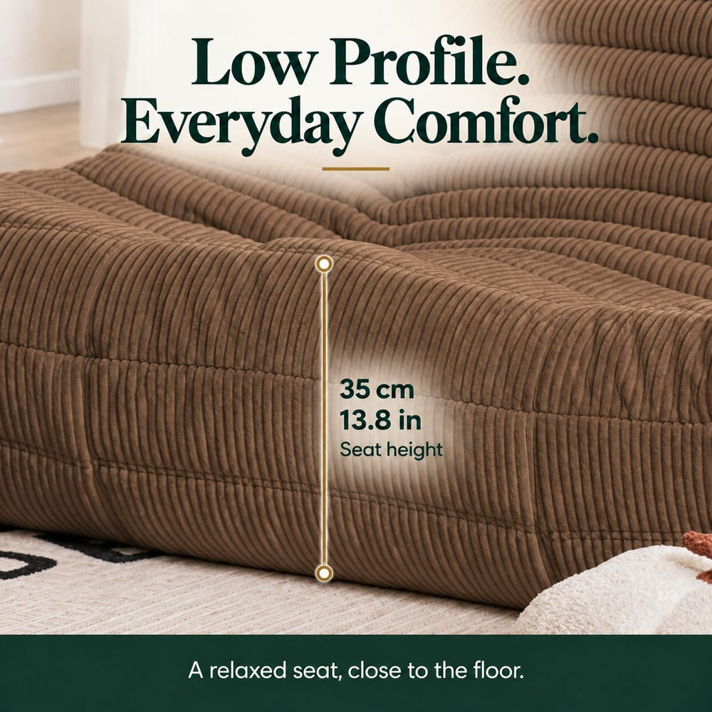N&V Fireside 3-Seater Sofa, Armless Corduroy Floor Couch, Brown Sugar