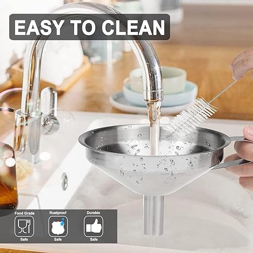 Stainless Steel Funnels for Kitchen use, Cleaning Brush, 200 Mesh Food Filter - Image 7