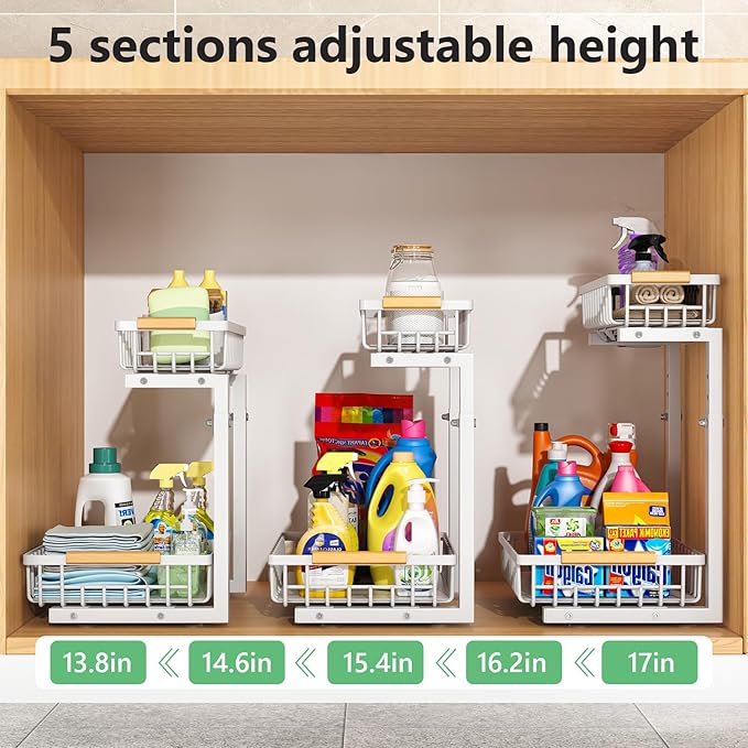 Merrylun Under Sink Organizers, 5 Adjustable Height，Metal Pull Out Under Sink - Image 5
