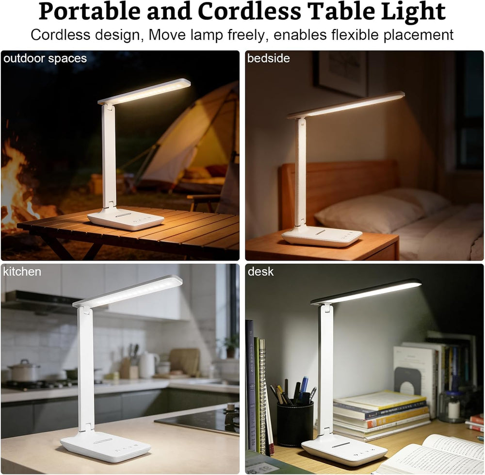 LED Portable Bright Rechargeable Desk Lamp, 4000mah Dimmable Touch Battery Op...