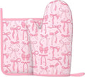 Pink Cute Ribbon Bow Silicone Oven Mitts Pan Mats Set of 2, Heat Resistant by Cayiibe