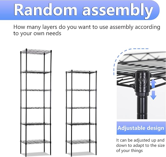 BestOffice | 6-Tier Wire Storage Shelves | 17x12x64 | Black |
