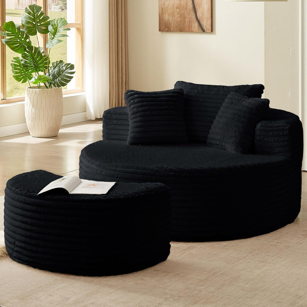Oversized Round Chaise Lounge Chair Indoor with Ottoman Round BonelessChair |...