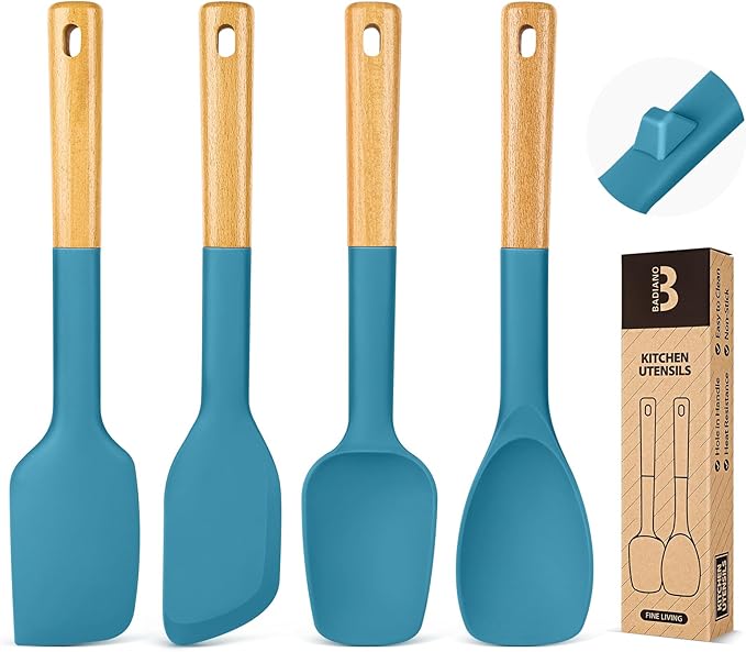 Silicone Spatula Spoon Set, and Spreading, Sturdy BPA-Free Matte Silicone by BADIANO