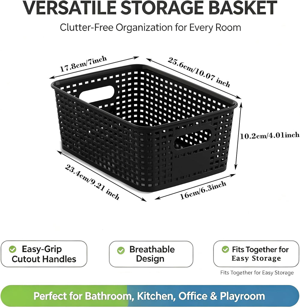 ORGIDOL Black Plastic Storage Baskets for Organizing, 12 Pack