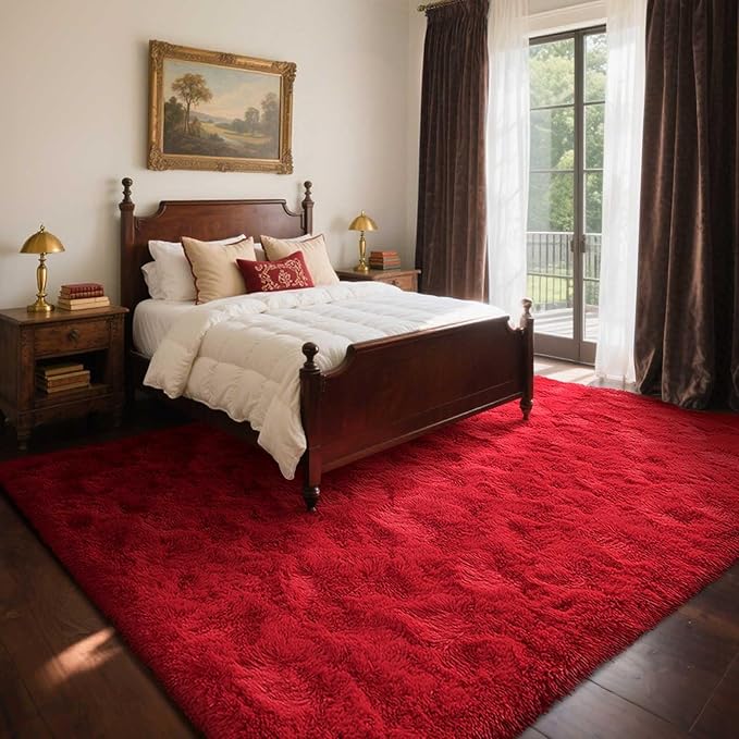 5x7 Ft Red Shag Rugs for Bedroom Living Room Decor, Ultra Soft Fluffy Furry - Image 3