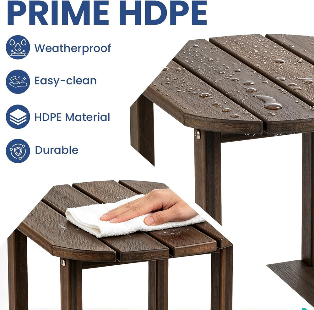Outdoor Side Table with Shelf - All-Weather HDPE End Table with Realistic Woo...