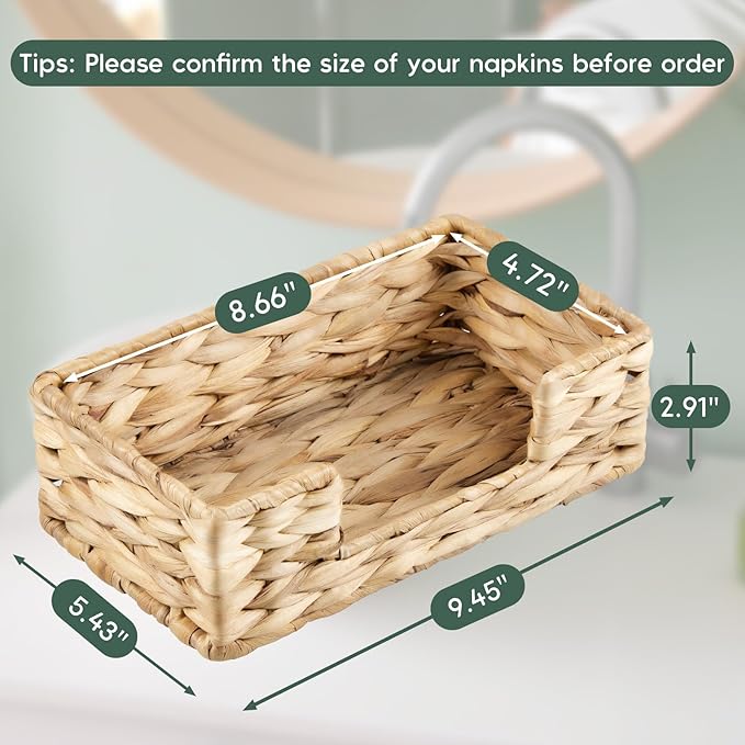 Napkin Holder for Bathroom, Woven Wicker Water Hyacinth Guest Towel Holder Tray - Image 2