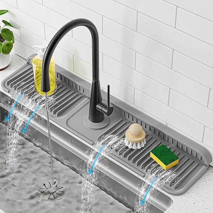 PoYang 24 inch Faucet Mat for Kitchen Sink Splash Guard, 7° Slope Silicone Sink by PoYang