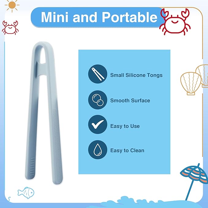 3 Pcs Silicone Mini Tongs 5.5 Inch 3 Colors Small Toddler Tongs, Silicone - Image 3