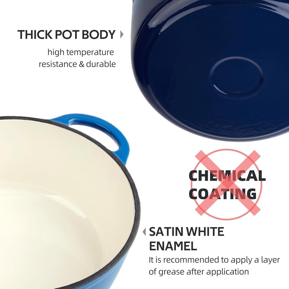 3 Quart Dutch Oven Enameled Cast Iron with Lid - Big Dual Handles - Oven Safe...