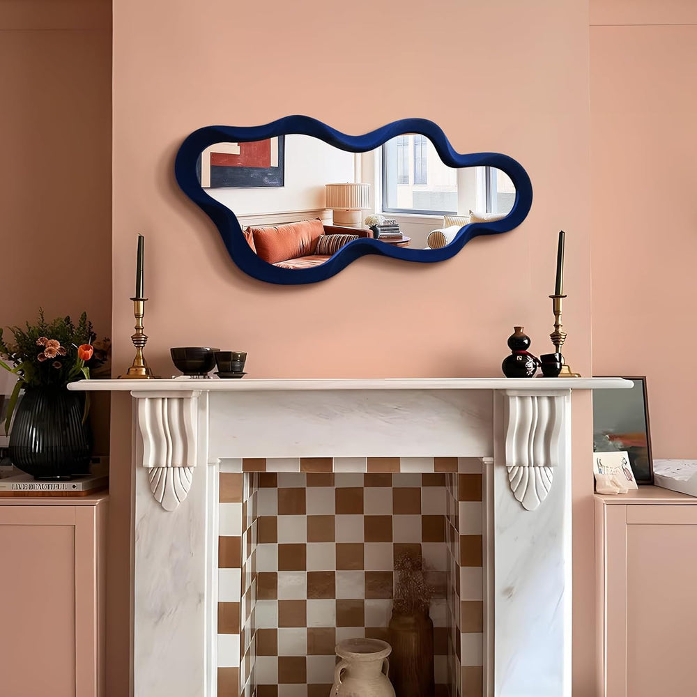 Living Room Mirrors for Wall Decor,13.8x29.7 Cloud Mirror,Dark Blue