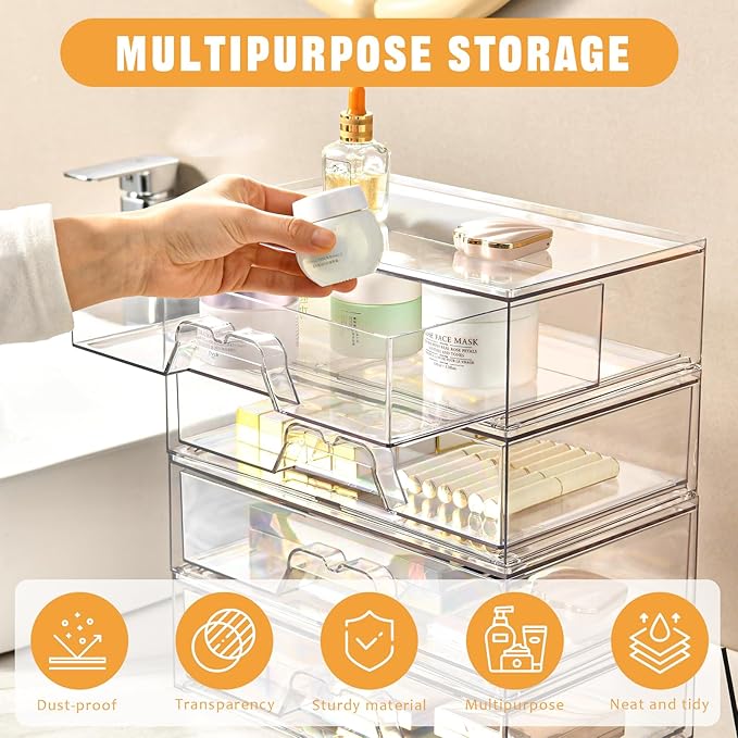 2 Pack Stackable Makeup Organizer, 12.1''L Acrylic Bathroom Organizer and - Image 4