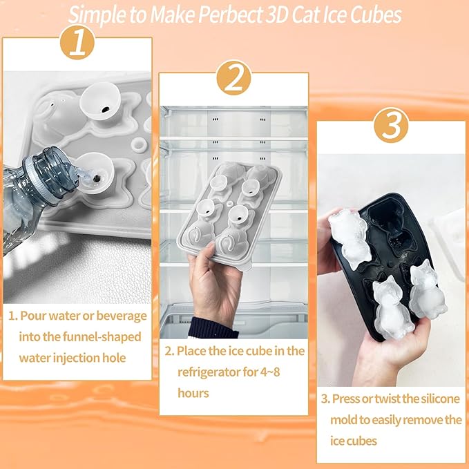 3D Cat Ice Cube Mold-JLMIH Fun Shapes Silicone Molds Tray - Image 3