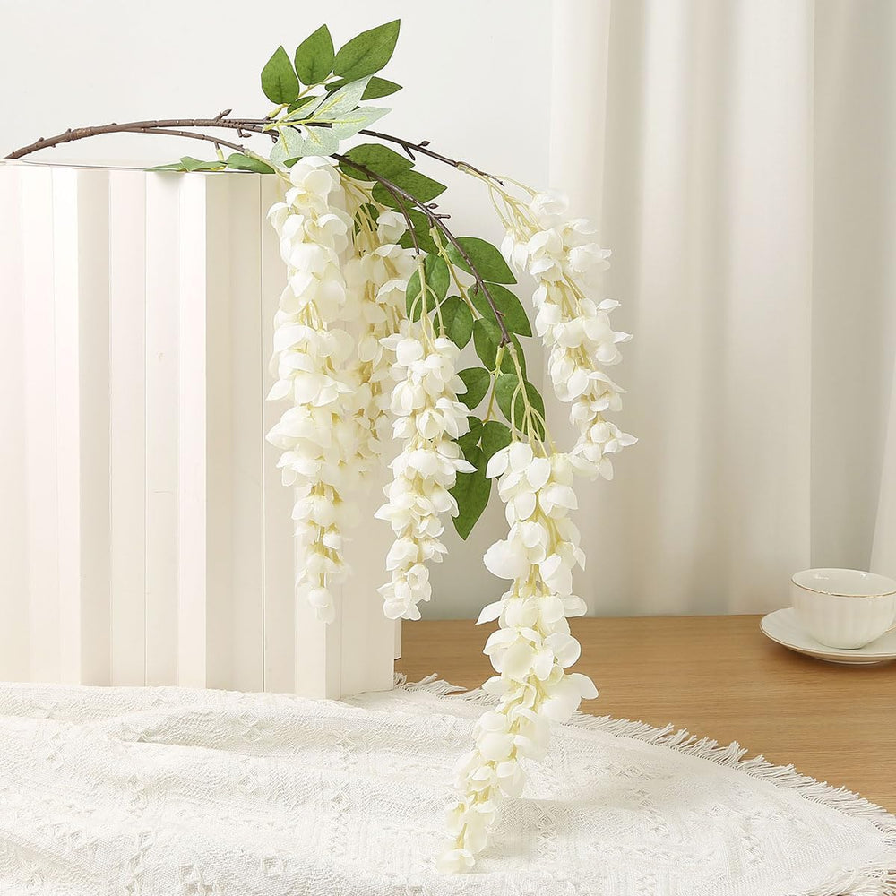 4pcs 47.2in Artificial Fake Wisteria Hanging Flower Garland Silk(white)