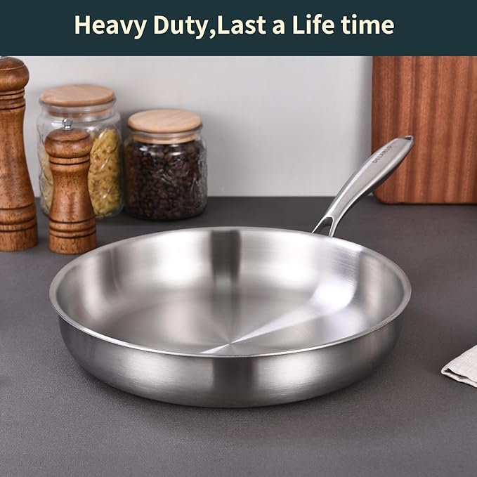 DELARLO Triply Stainless Steel Pan 8 Inch Frying pan, Induction Skillet - Image 7