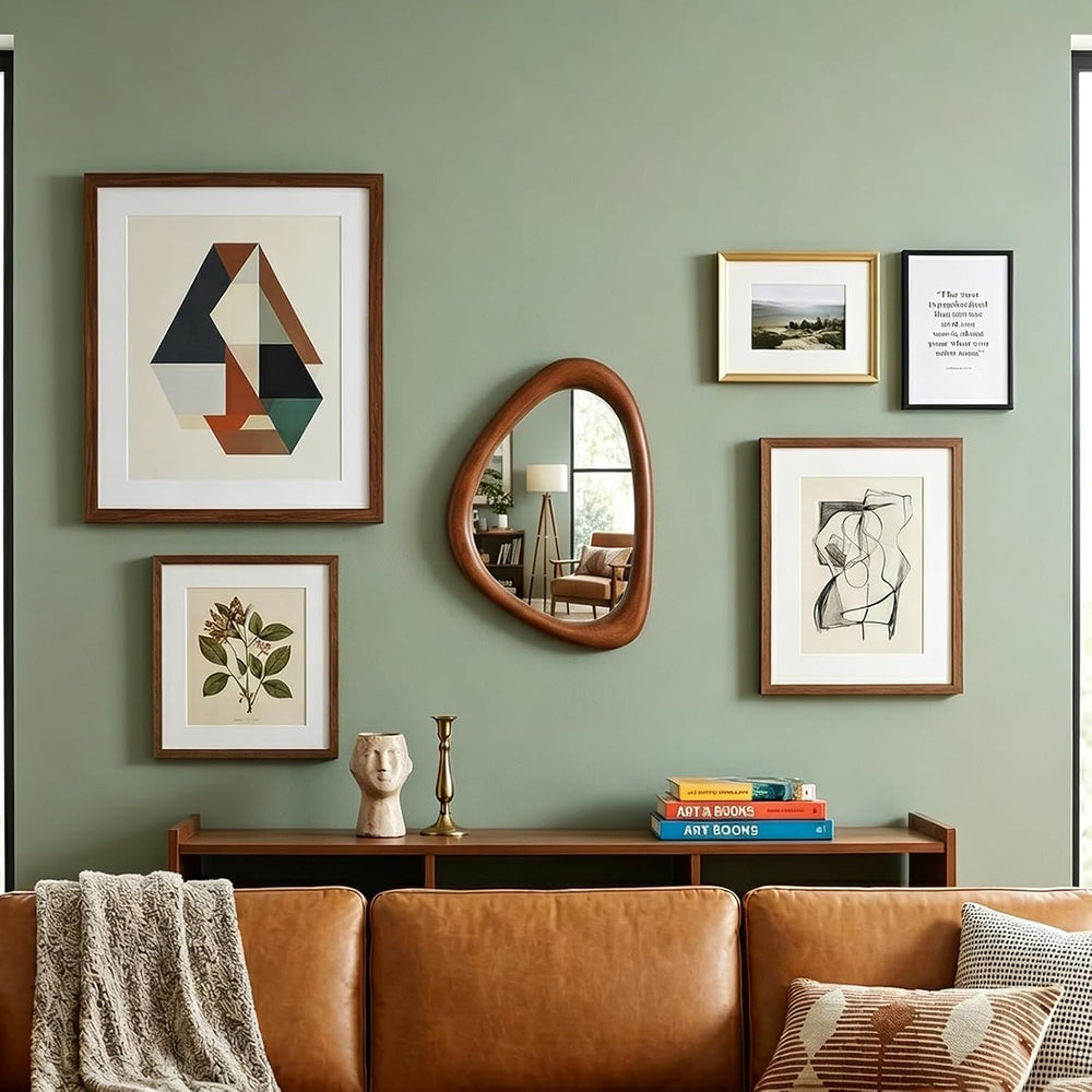 Irregular Wall Mirror, 15*10in Asymmetrical Wood Mirrors, Small Wall Mirror