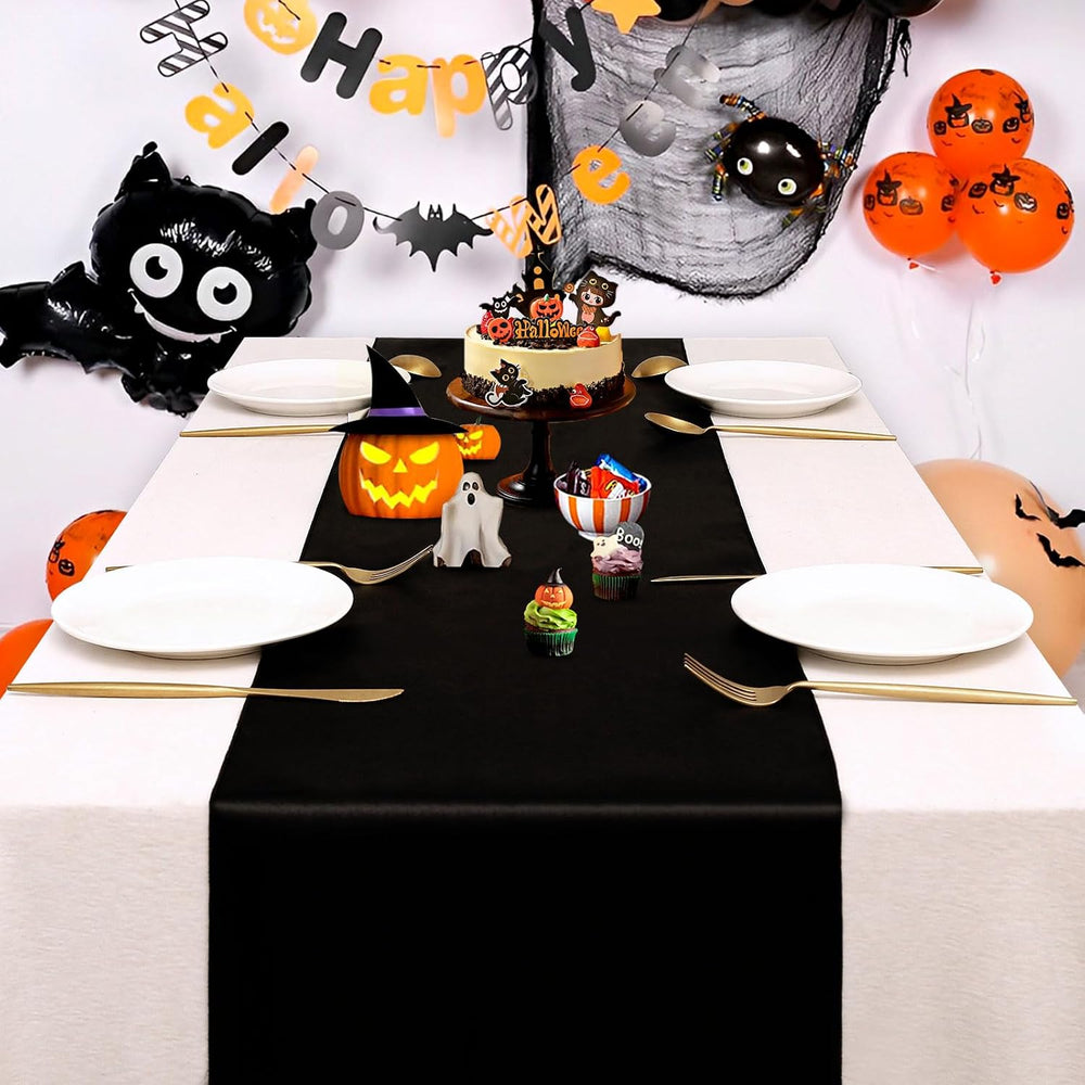 24 Pack Black Table Runners 12 x 108 Inches Long Smooth Satin Silk Black Hall...