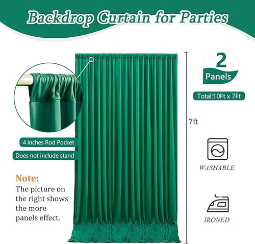 10 x 7 Feet Green Backdrop Curtain for Partie, Background Curtains for Photoshoot, Birthday, Wedding, Halloween, Thanksgiving, Christmas Day, New Year Party Decorations 5Ft x 7Ft, 2 Panels