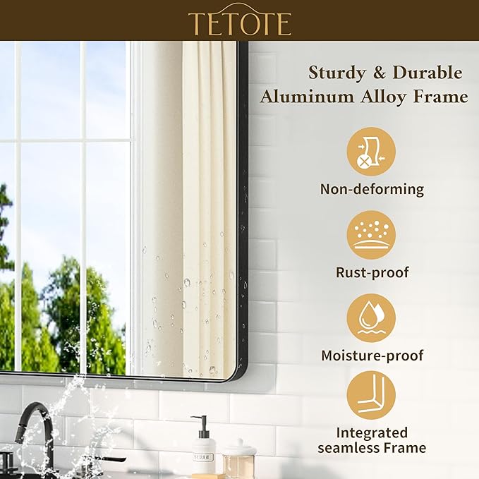 TETOTE Black Mirror 28 x 36 Matte Black Metal Framed Vanity Mirror, Tempered ...