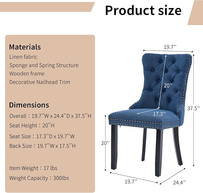 Modern Dining Chairs Set of 6, Tufted Upholstered Dining Chairs with Solid Wo...
