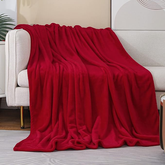 JIAHANNHA Flannel Fleece Blanket Queen Size Red 90 by 90 Inches Blankets - Image 2