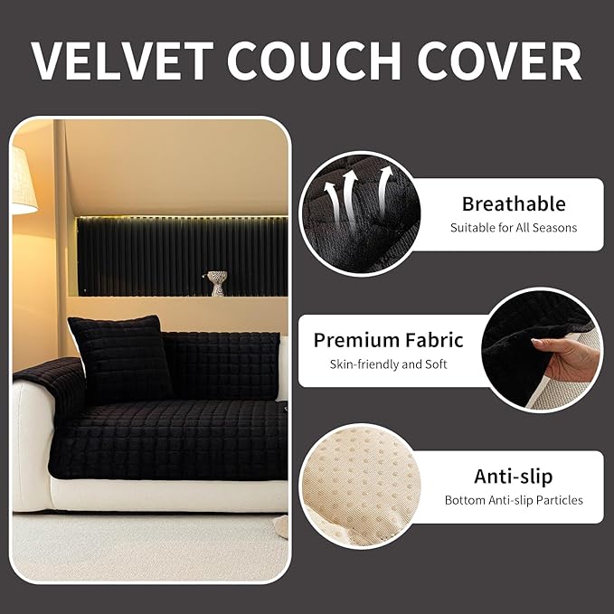 Velvet Couch Cover, Plush Sectional Sofa Cover Washable, Anti Slip Sofa - Image 2