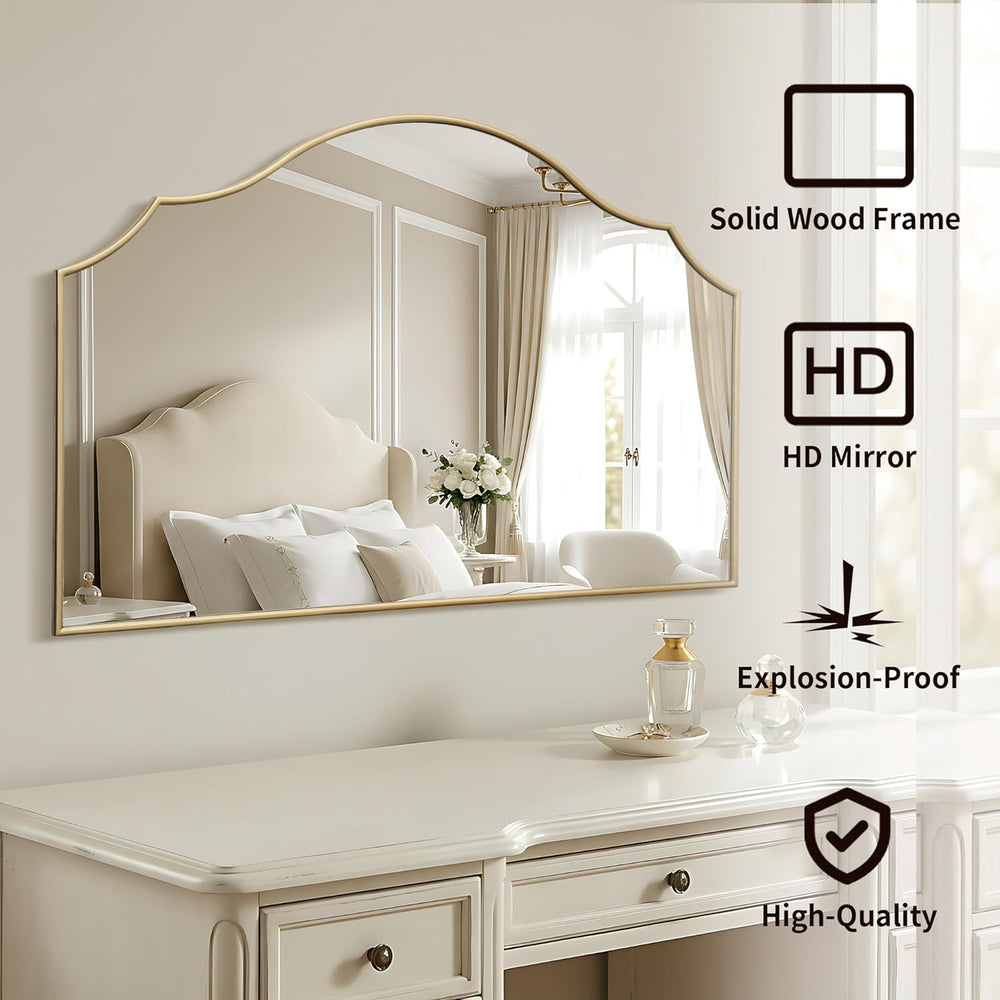 Gold Scalloped Wall Mirror: 47"x31" Large Wooden Fireplace Mirror