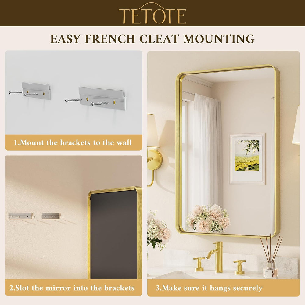 Brushed Gold Bathroom Mirror, 24 x 36 Inch Metal Framed Mirror, Brushed Brass...