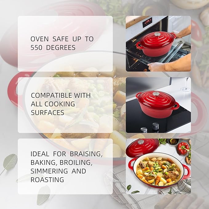 5.5 Quart Oval Enameled Cast Iron Dutch Oven Pot