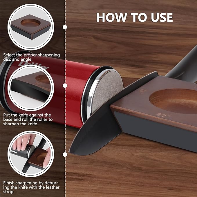 Knife Sharpener, Longer Rolling Knife Sharpener Kit, Diamond & Ceramic Knife - Image 4
