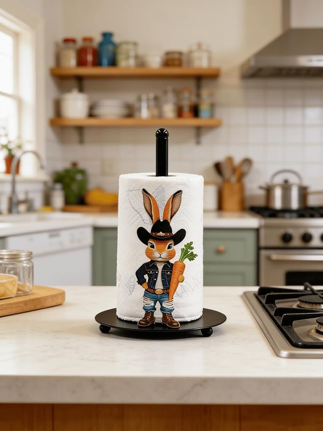 Cute Western Bunny Paper Towel Holder Countertop, Rustic Farmhouse Kitchen Decor - Image 5