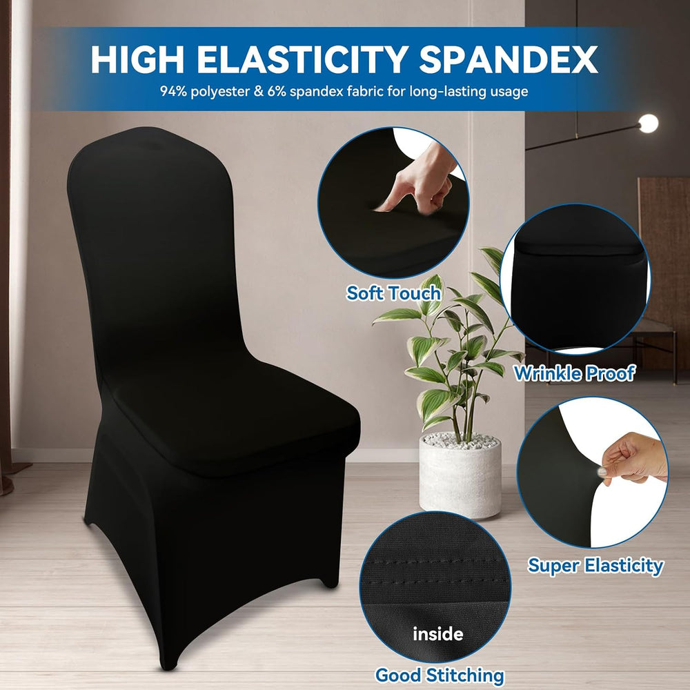 50 Pieces Black Chair Covers - Versatile Stretch Polyester Spandex Dining Cha...