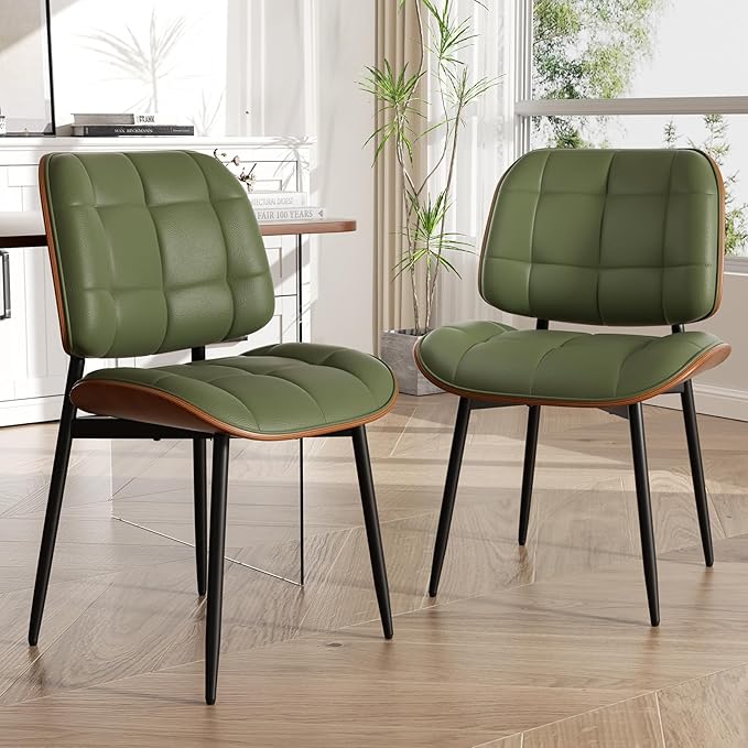 Dining Chair, Mid Century Modern Dining Room Chair, Upholstered Faux Leather ...