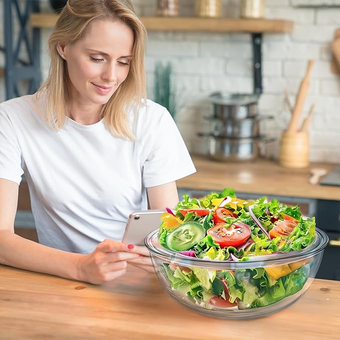 6.3 Qt Large Glass Mixing Bowl, 12.3" Clear Glass Salad Cooking Bowls - Image 5