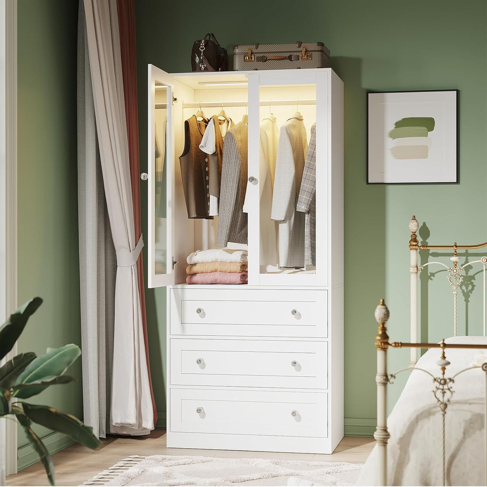 VOWNER 71" H Armoire Wardrobe Closet with Motion Sensor LED Light