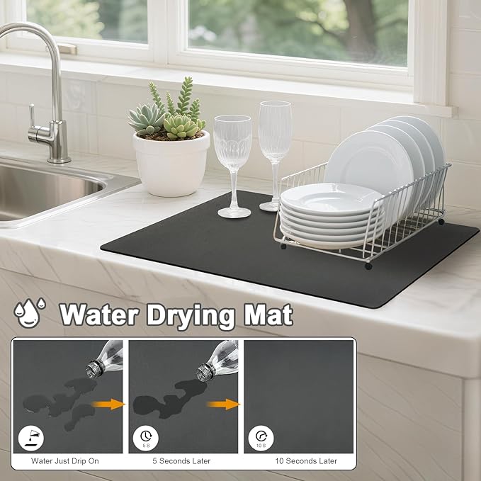 Dish Drying Mat & Coffee Mat for Kitchen Counter, Absorbent Microfiber - Image 2