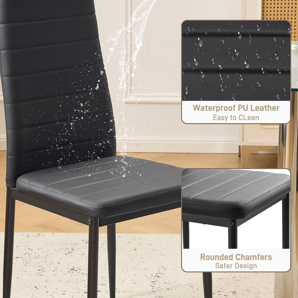 Karl home Dining Chairs Set of 4, PU Leather Balck Kitchen Chairs with Padded...