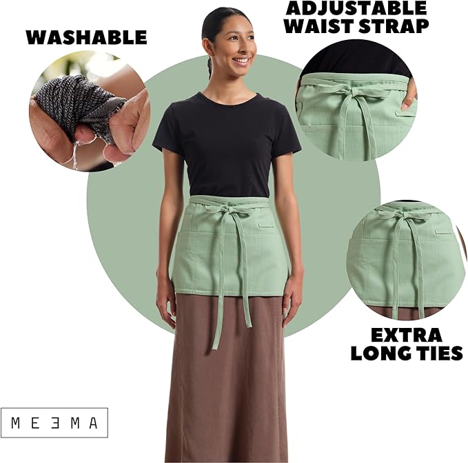 MEEMA Chef Waist Apron Cotton Fabric |Washable & Breathable Waitress & Server - Image 5