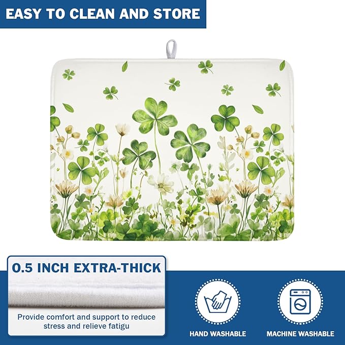 St Patrick's Day Dish Drying Mat 18 x 24 Inch Green Clover Dish Drainer Rack - Image 5