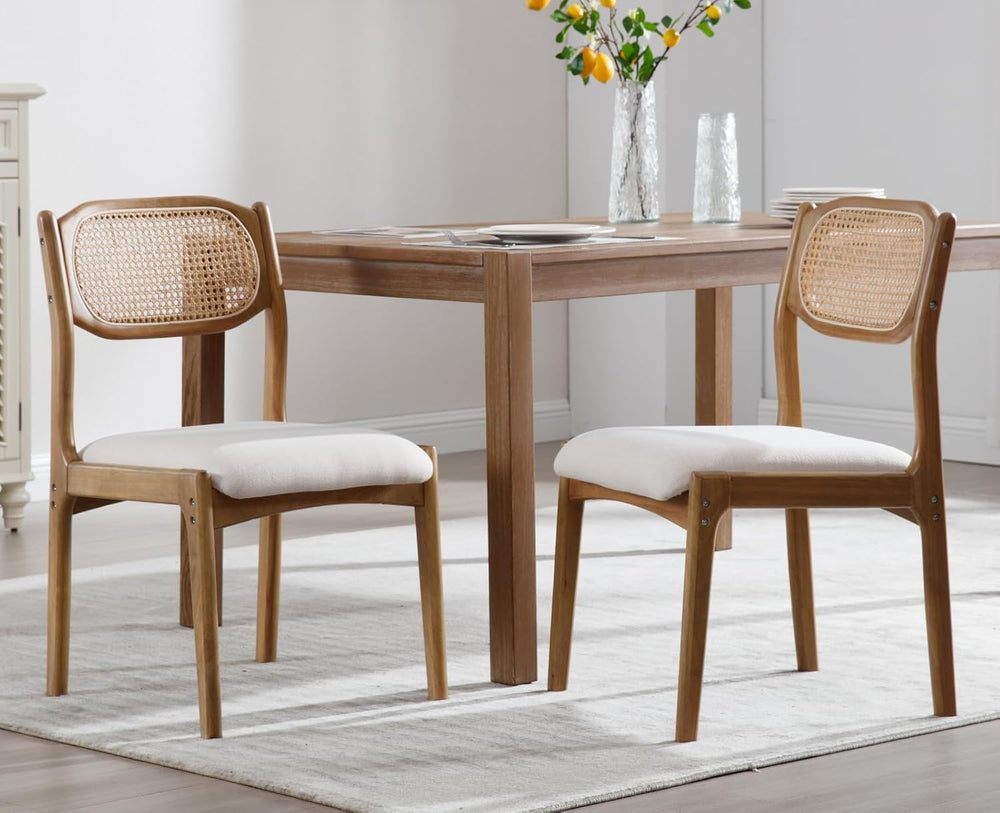 EALSON Mid Century Dining Chairs Set of 2, Beige Fabric Linen Upholstered Sea...