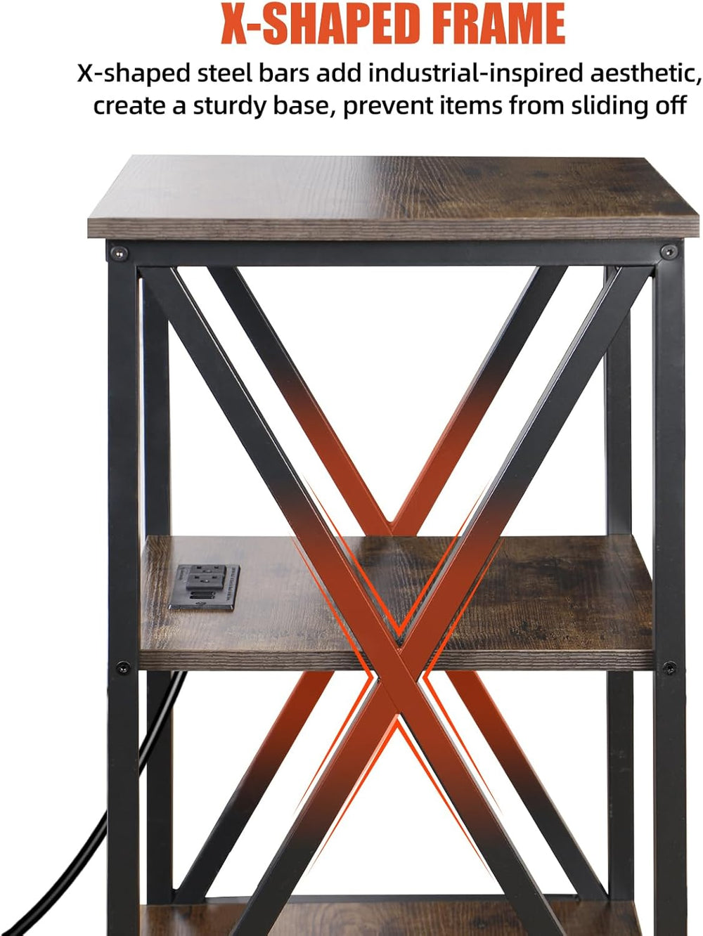 Square End Table with Charging Station, 3-Tier End Table Living Room, 16&quot...